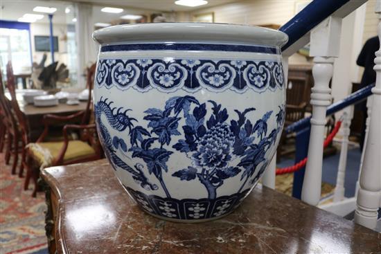 A large 19th century Chinese blue and white fish bowl height 37.5cm